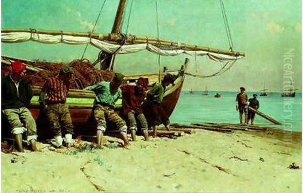 Pecheurs Mettant A L'eau Leur Bateau Oil Painting by Kunz Meyer-Waldeck