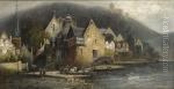 Stadtansicht An Einem Fluss Oil Painting by Paul Friedrich Meyerheim