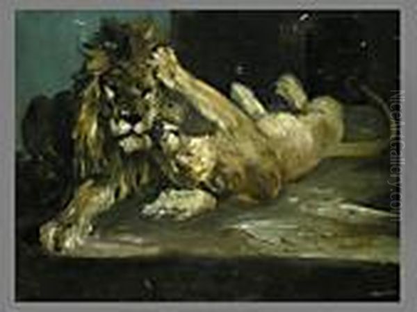 Das Zartliche Lowenpaar Oil Painting by Paul Friedrich Meyerheim