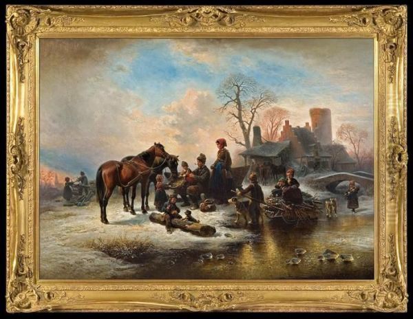 Before Winter Cottage Oil Painting by Wilhelm Alexander Meyerheim