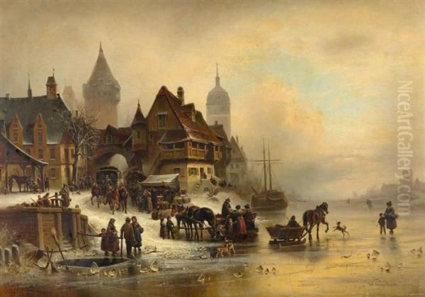 Fun On The Ice. 1809. Oil Painting by Wilhelm Alexander Meyerheim