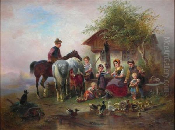 The Young Ducklings Oil Painting by Wilhelm Alexander Meyerheim