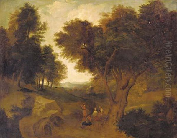 Figures Resting On A Country Path Oil Painting by Aelbert Meyeringh