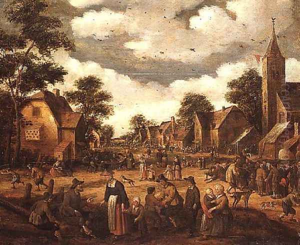 Village Scene Oil Painting by Joost Cornelisz. Droochsloot