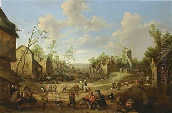 Village Street 1650s Oil Painting by Joost Cornelisz. Droochsloot