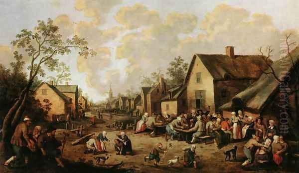 Village Street 1654 Oil Painting by Joost Cornelisz. Droochsloot