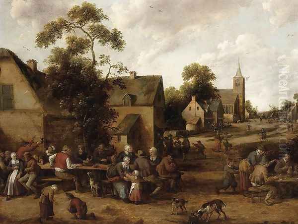 Village Scene 1645 Oil Painting by Joost Cornelisz. Droochsloot