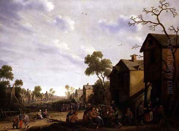 Village scene with peasants merrymaking Oil Painting by Joost Cornelisz. Droochsloot