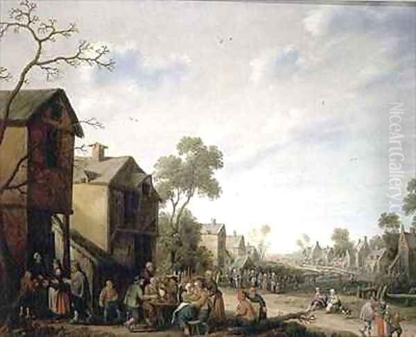 A Village Street Scene Oil Painting by Joost Cornelisz. Droochsloot