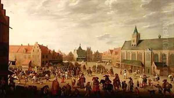 A military procession in the town square of Amersfoort Oil Painting by Joost Cornelisz. Droochsloot