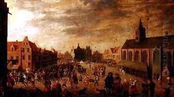 A military procession in the town square of Amersfoort 2 Oil Painting by Joost Cornelisz. Droochsloot