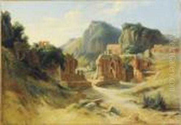 Ruins In The Roman Campagna Oil Painting by Achille-Etna Michallon