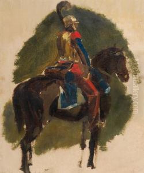 Mounted Cuirassier Oil Painting by Piotr Michalowski