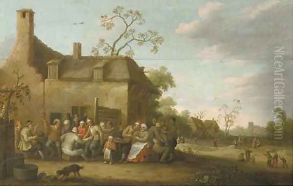 Peasants merry-making before a farmhouse Oil Painting by Joost Cornelisz. Droochsloot