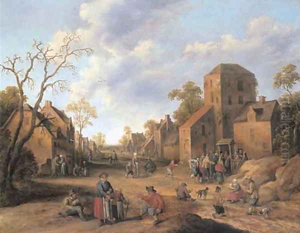 A village scene with figures and beggars Oil Painting by Joost Cornelisz. Droochsloot