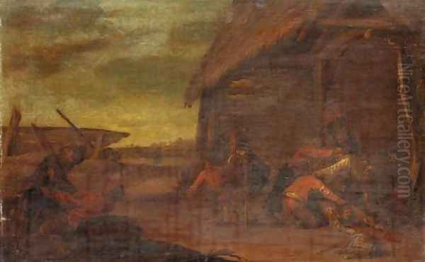 Peasants brawling outside a tavern Oil Painting by Joost Cornelisz. Droochsloot