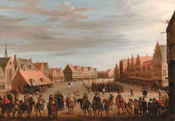 The disbanding of the waardgelders by Prince Maurits of Nassau on the Neude, Utrecht, 31 July 1618 Oil Painting by Joost Cornelisz. Droochsloot