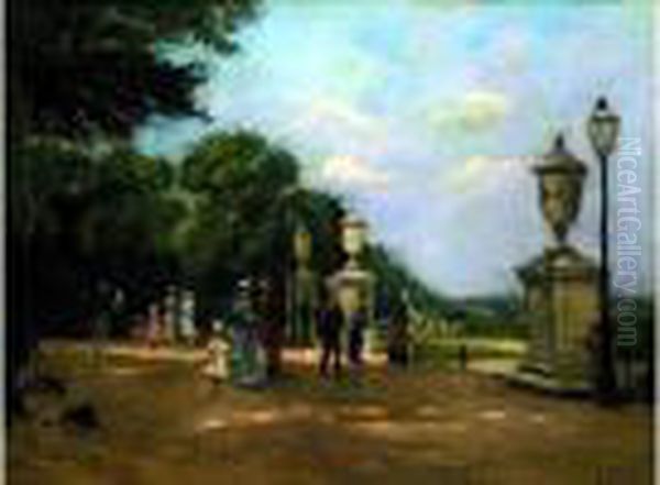 Elegantes Dans Le Parc De Saint-germain Oil Painting by Henri Michel-Levy