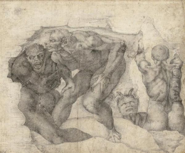 Figures From The Last Judgement, After Michelangelo Oil Painting by Michelangelo