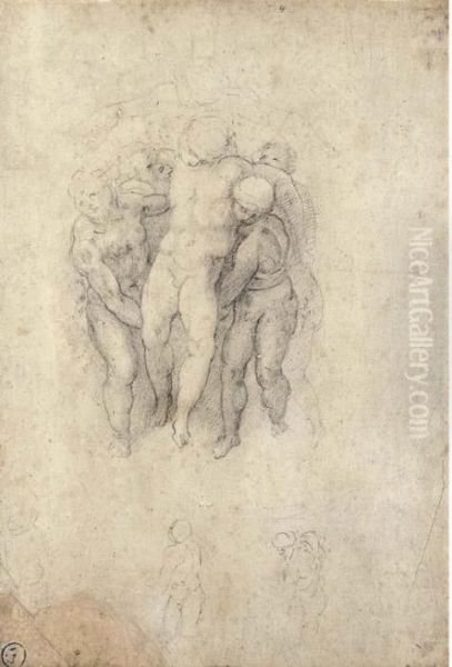 Study For An Entombment, With 
Subsidiary Studies Of The Figures(recto); Figure Studies And 
Architectural Plans, Perhaps For Sangiovanni Dei Fiorentini (verso) Oil Painting by Michelangelo