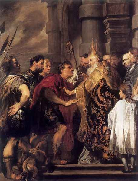 Emperor Theodosius Forbidden by St Ambrose To Enter Milan Cathedral 1619-20 Oil Painting by Sir Anthony Van Dyck