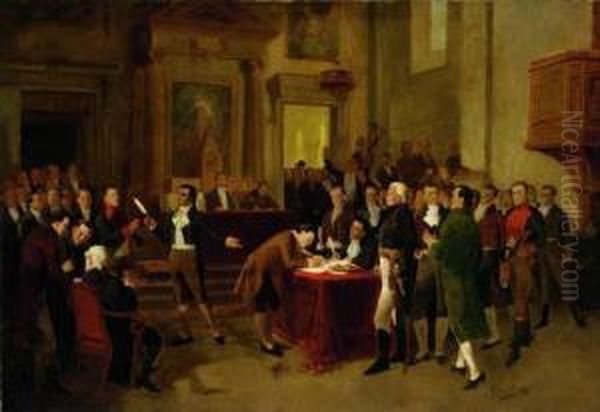 Firma Del Acta De La Independencia Oil Painting by Arturo Michelena