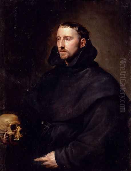 Portrait Of A Monk Of The Benedictine Order Holding A Skull Oil Painting by Sir Anthony Van Dyck