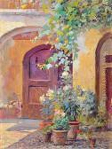 Cortile Oil Painting by Guglielmo Micheli