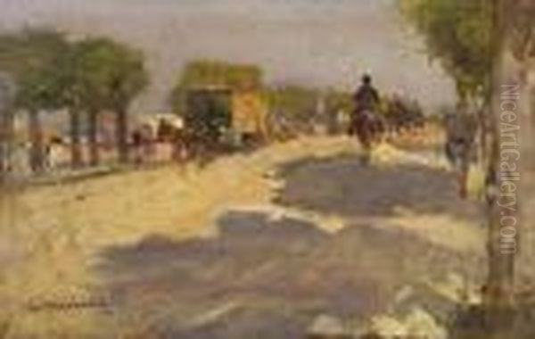 Viale Regina Margherita A Livorno Oil Painting by Guglielmo Micheli