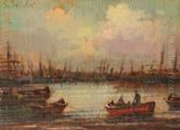 Marina Di Livorno Oil Painting by Guglielmo Micheli