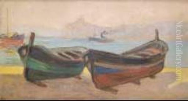 Barche Sulla Spiaggia Oil Painting by Guglielmo Micheli