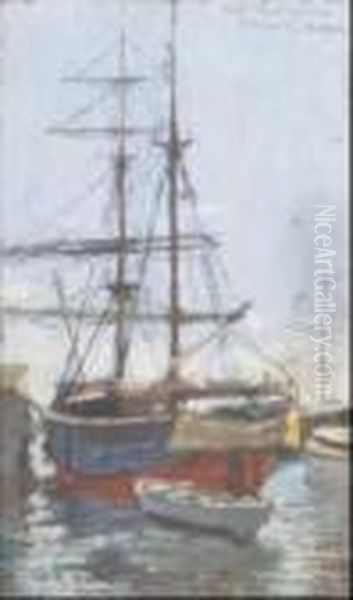 Velieri A Livorno Oil Painting by Guglielmo Micheli