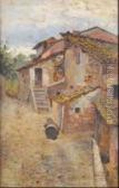 Case Rustiche A Cortina Oil Painting by Guglielmo Micheli