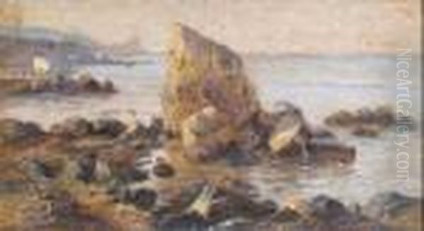 Scoglio Della Ballerina A Livorno Oil Painting by Guglielmo Micheli