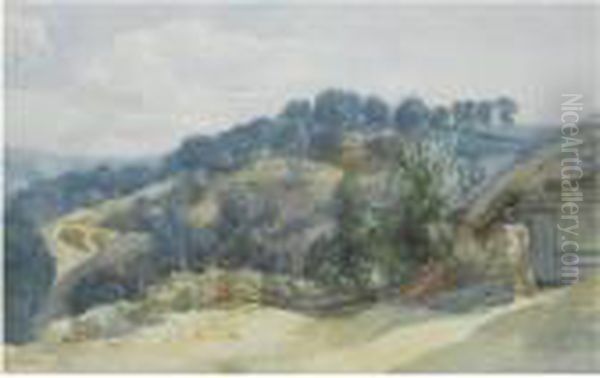 A View Of A Wooded Hillside From A Farm Oil Painting by John Middleton