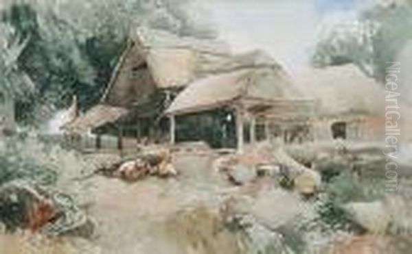 Thatched Sheds Oil Painting by John Middleton