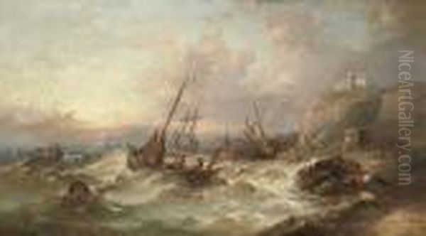 Caught In A Swell Off The French Coast Oil Painting by William Henry Midwood