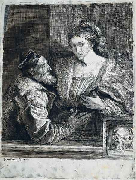 Titian's Self Portrait with a Young Woman Oil Painting by Sir Anthony Van Dyck