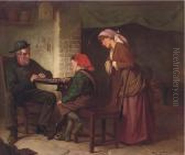 A Game Of Draughts Oil Painting by William Henry Midwood