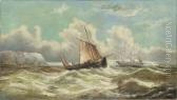 A Fishing Vessel And A Three-master Off The South Foreland Oil Painting by William Henry Midwood