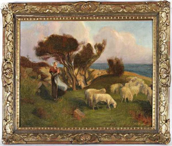 Gardienne De Moutons En Bord De Mer To Oil Painting by Arthur Midy