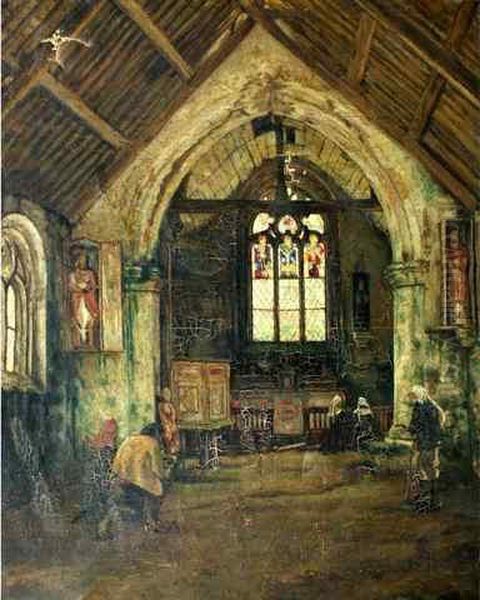 Interieur De L'eglise Du Faouet Oil Painting by Arthur Midy