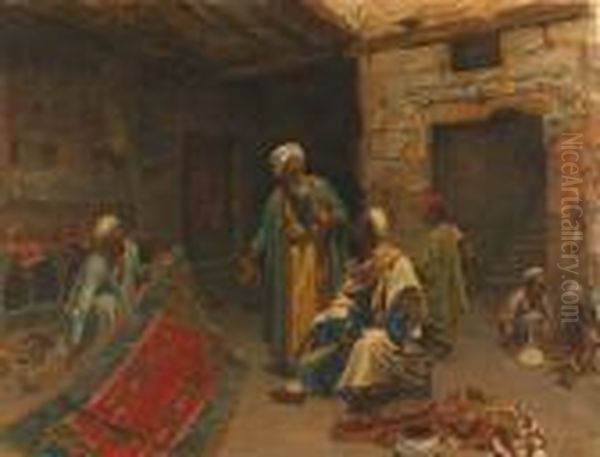 Les Marchands De Tapis Oil Painting by Alphons Leopold Mielich