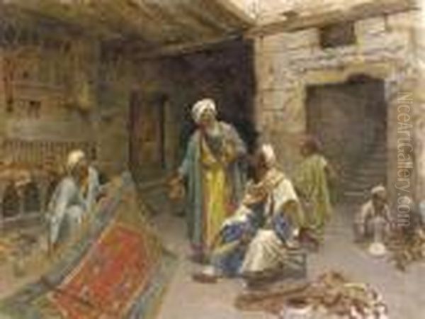 At The Bazar: The Carpet Seller Oil Painting by Alphons Leopold Mielich