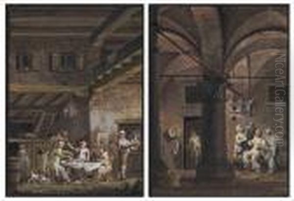 Two Scenes Of Life In The City Oil Painting by Giovanni Migliara