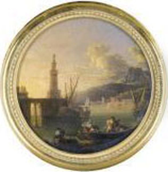 View The Light House And Habour At Genoa Oil Painting by Giovanni Migliara