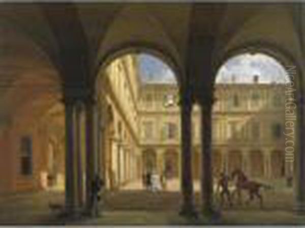 Veduta Del Cortile Dell'i. R. Palazzo Del Governo Oil Painting by Giovanni Migliara