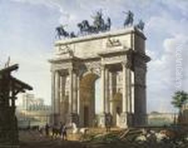 Arco Della Pace Con L'arena Sullo Sfondo Oil Painting by Giovanni Migliara