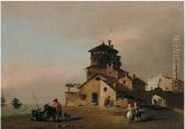 Capriccio Con Un Casolare E La Laguna
 Olio Su Tela, Cm. 36,5x50 Oil Painting by Giovanni Migliara