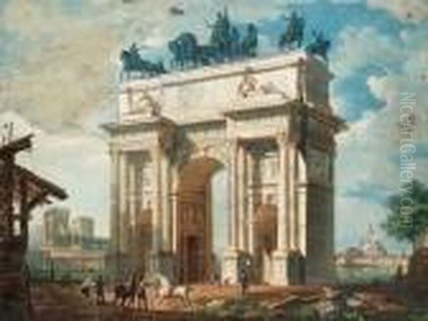 L'arco Di Napoleone A Milano Oil Painting by Giovanni Migliara